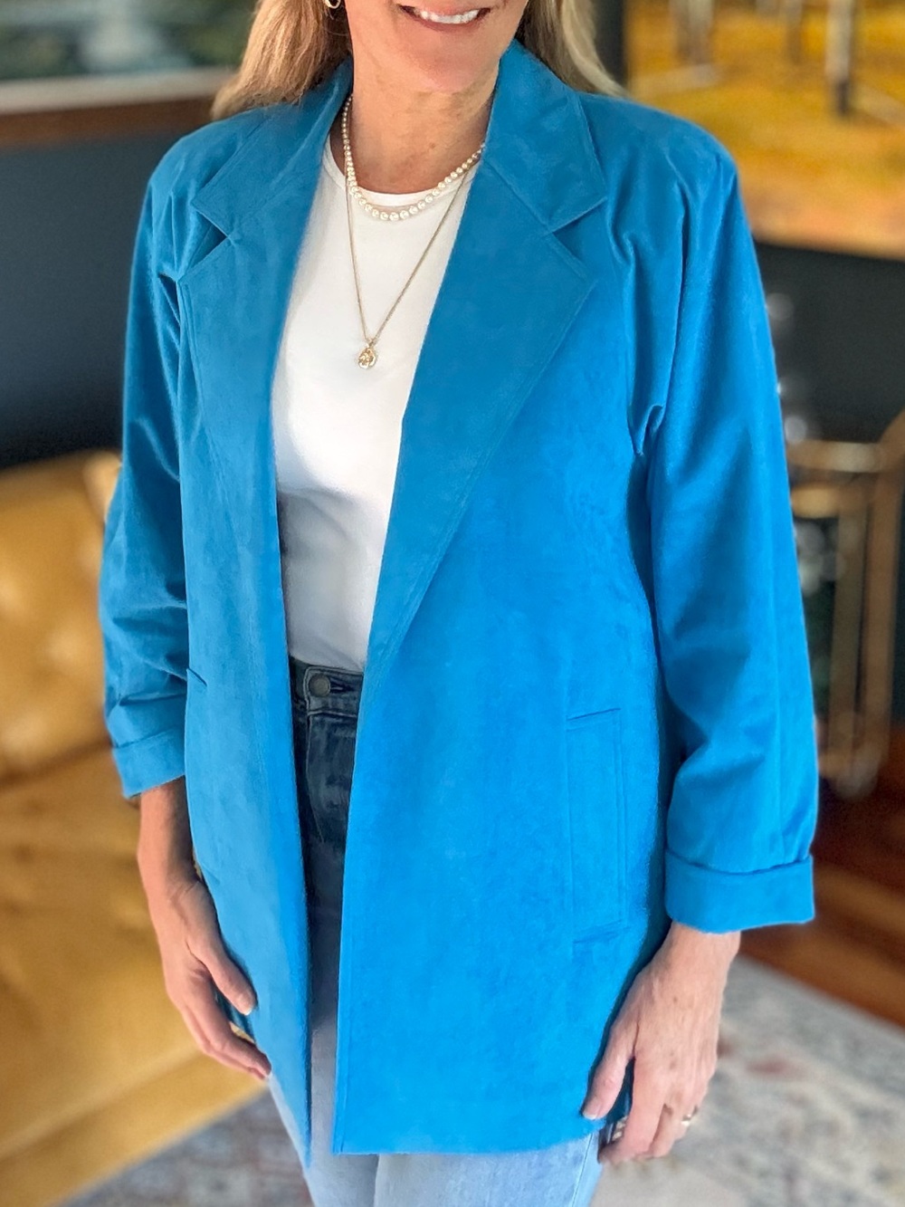 DaRue of California Vintage Ultrasuede Blazer Jacket Blue Size 8 Retro Chic